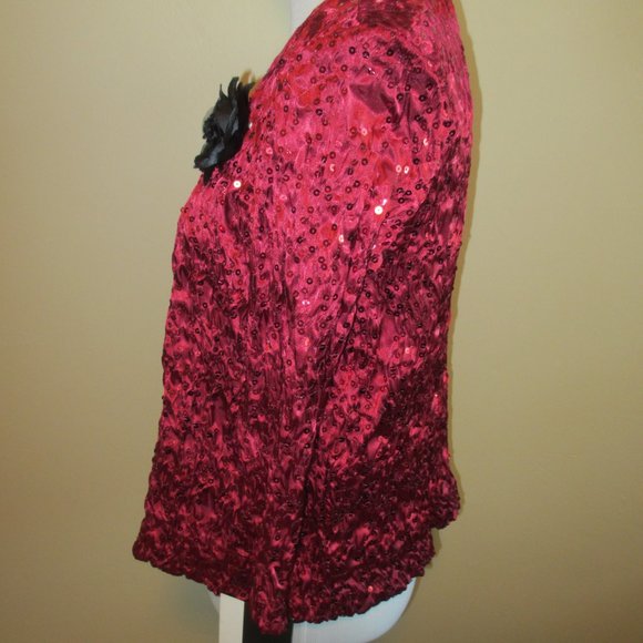 J.S. BOUTIQUE RED SEQUINED 3/4 SLEEVED JACKED WITH SILKY TANK TOP LARGE, NWT - Picture 5 of 6